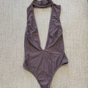 Victoria Secret dark grey Deep V-Neck Halter Bodysuit - size XS